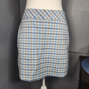 Adidas Golf Women's, sizes 2, Skirt Skort Blue White Tan Plaid.